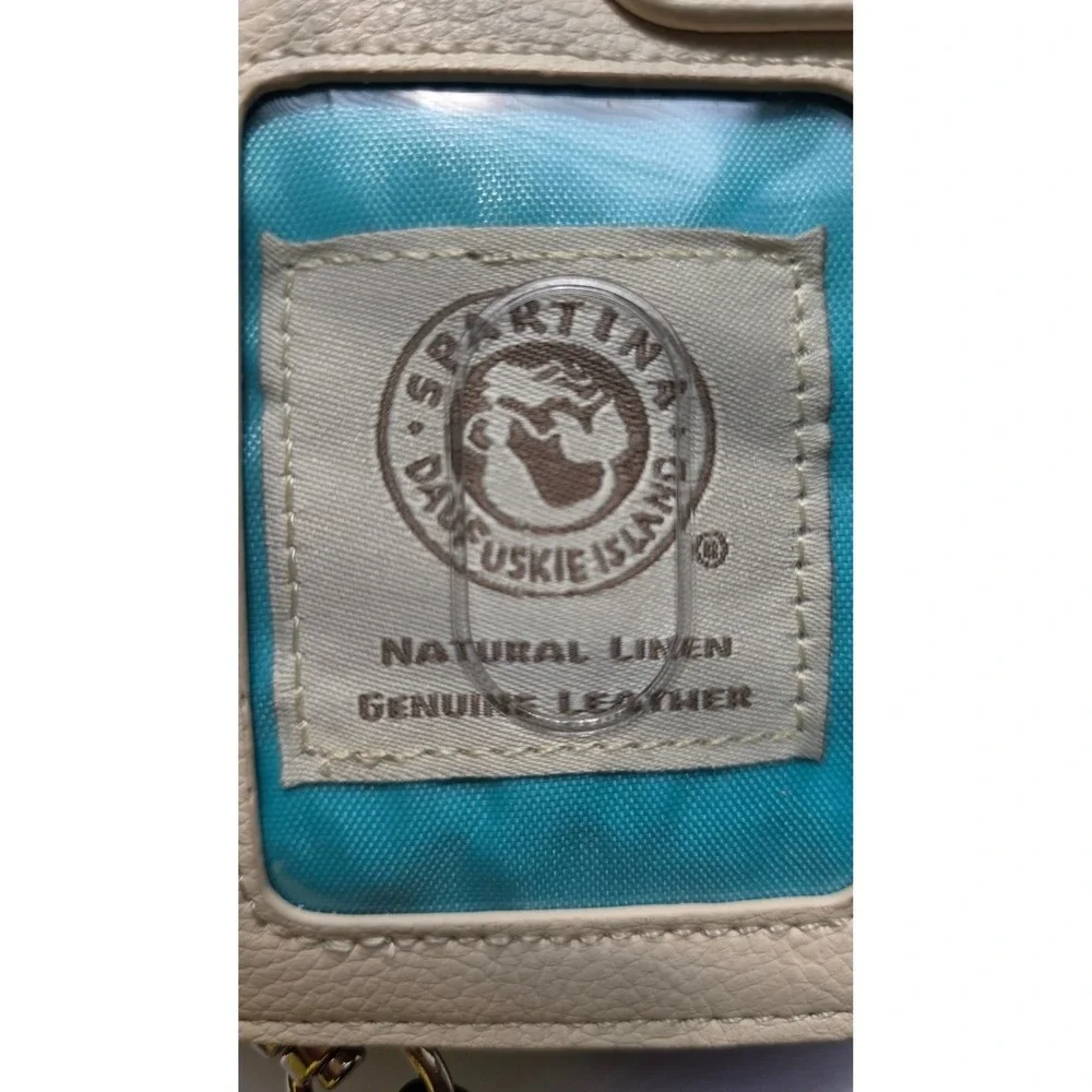 Spartina 449 Floral Wristlet Wallet Black Cream Linen Leather Turquoise Interior